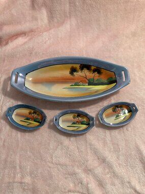 Vtg Chikaramachi hand painted Set Japan Lusterware 1920's 1930's plus 3 Salts ++